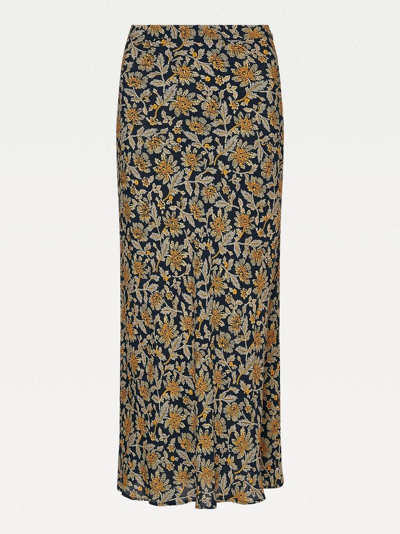 Női Tommy Hilfiger Floral Crepe Maxi Szoknya Olivazöld | HU 327BEX